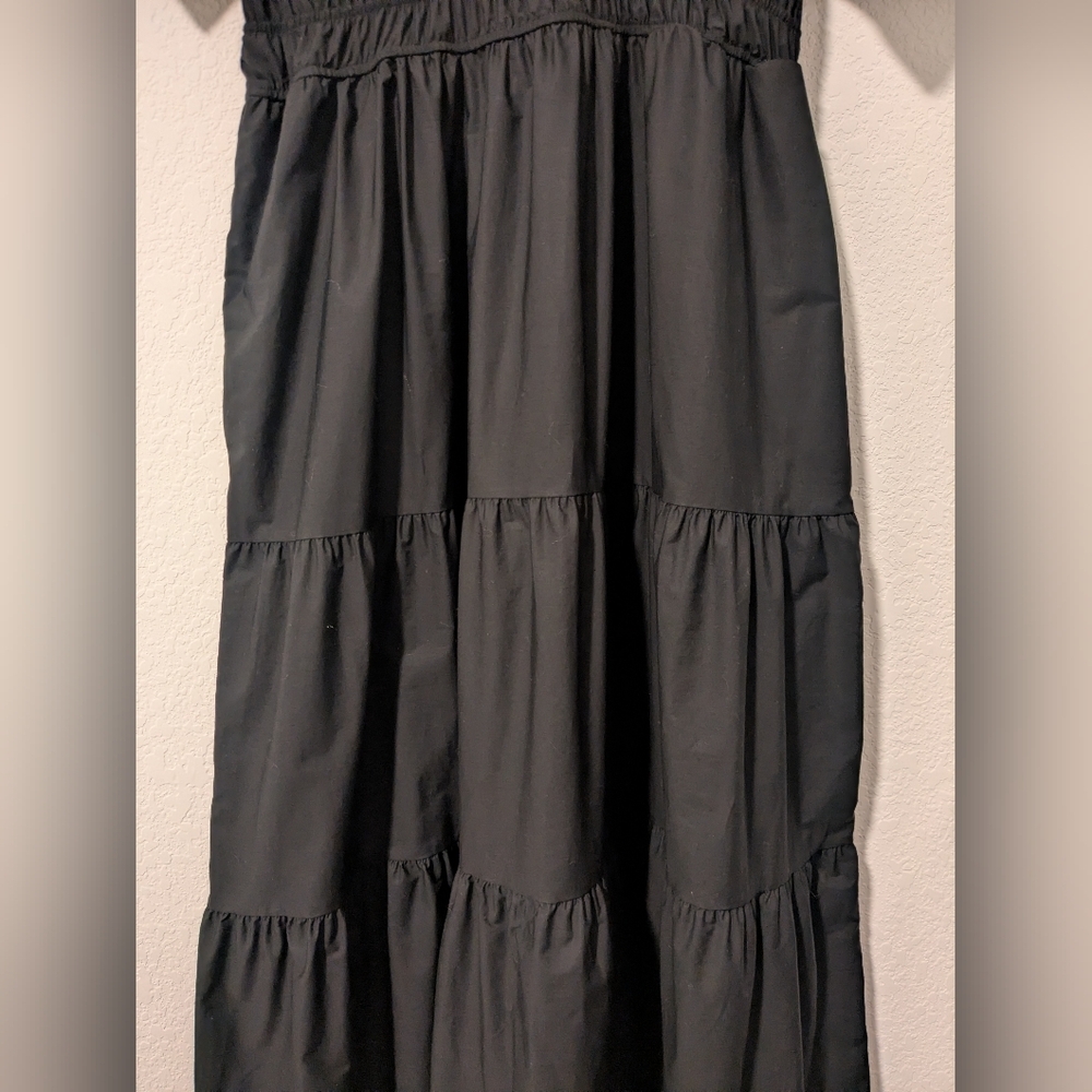 Anthropologie Black Cotton Short Sleeve Tiered A-Line Somerset Maxi Dress LG - Picture 7 of 11